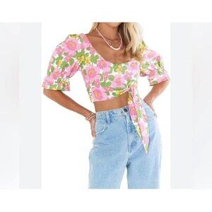 Show Me your MuMu Fiona Top Fresh Floral NEW with tags Ladies Size Small Pink